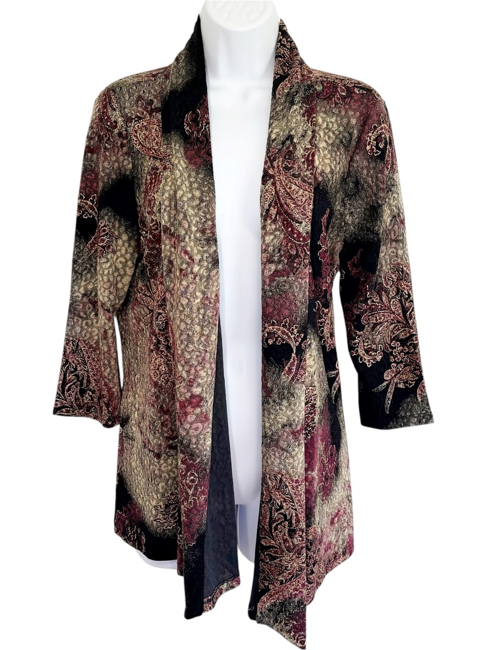PETER NYGARD Floral Open Front Cardigan Large Lightweight Boho Layering Top